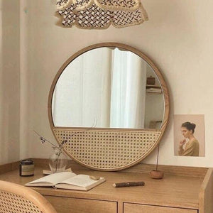 60cm Round Wood Mirror