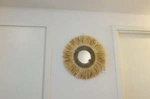 Miroir décoratif circulaire rond de 24 po en herbe naturelle