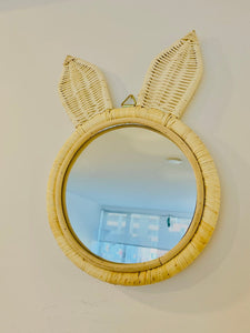 Round Rabbit Rattan Mirror