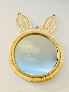 Round Rabbit Rattan Mirror