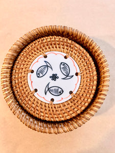Set 6 Handmade Rattan Coasters with Decoration