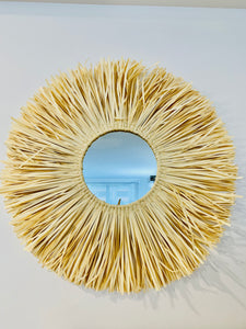 Miroir décoratif circulaire rond de 24 po en herbe naturelle
